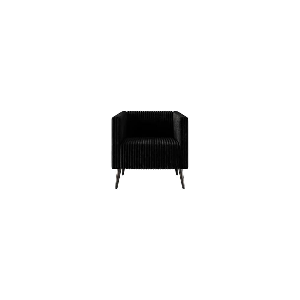 Modern Velvet Armchair with Vertical Channel Back, Padded Arms and Metal Legs, Light Blue