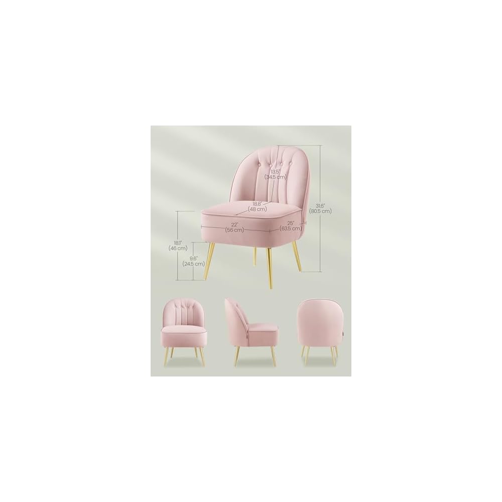 Accent Chair, Velvet Vanity Chair, Metal Legs, Shell-Shaped Back
