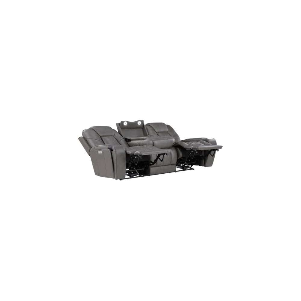 Daniel Triple Power Leather Theater Sofa in Gray