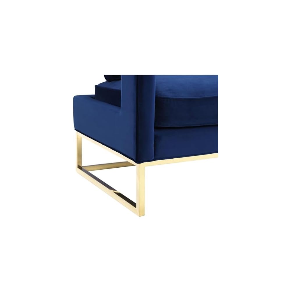 The Avery Collection Modern Style Living Room Den Leather Upholstered Armchair with Gold Legs, Navy