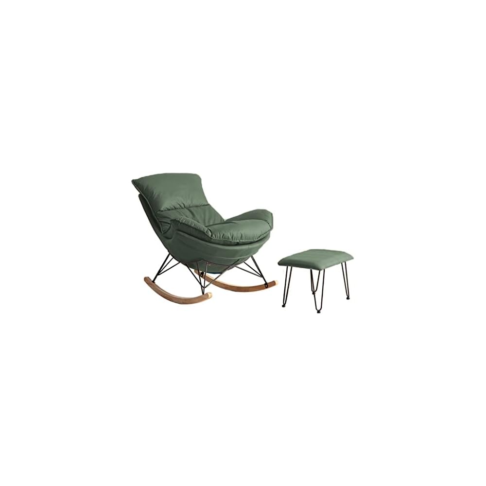 Technology Fabric Rocking Chair, Matching Footstool, Mid Century Armchair, Indoor Relax Rocking Chair, Single Home Recliner, Casual Living Room Small Balcony Rocker ( Color : Green , Size : 85*66*85cm