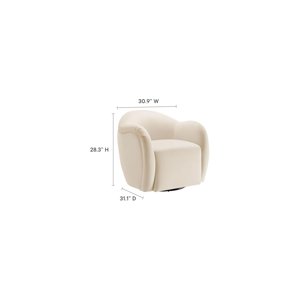 Compose Performance Velvet Swivel Armchair in Alabaster - Barrel Accent Chair - Comfy Round Single Sofa Chair with 360° Rotation - Modern Upholstered Club Chair for Living Room, Bedroom