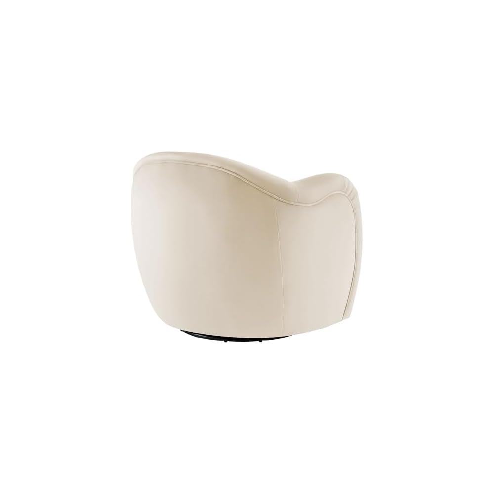 Compose Performance Velvet Swivel Armchair in Alabaster - Barrel Accent Chair - Comfy Round Single Sofa Chair with 360° Rotation - Modern Upholstered Club Chair for Living Room, Bedroom