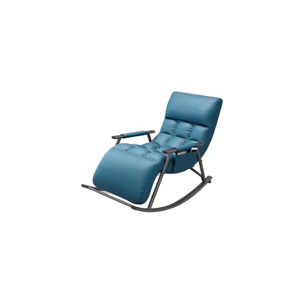 Mid Century Modern Rocking Chair - Upholstered Recliner with Padded Seat for Living Room, Bedroom & Lounge - Stylish Blue Swinging Chair