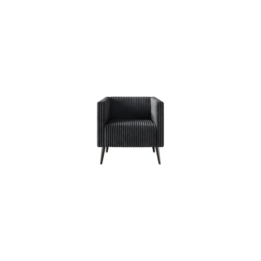 Modern Velvet Armchair with Vertical Channel Back, Padded Arms and Metal Legs, Light Blue
