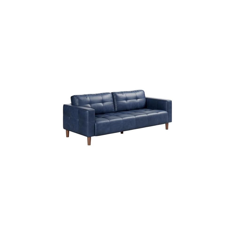 83” Blue Faux Leather Couch, 3 Seater Sofa Couches