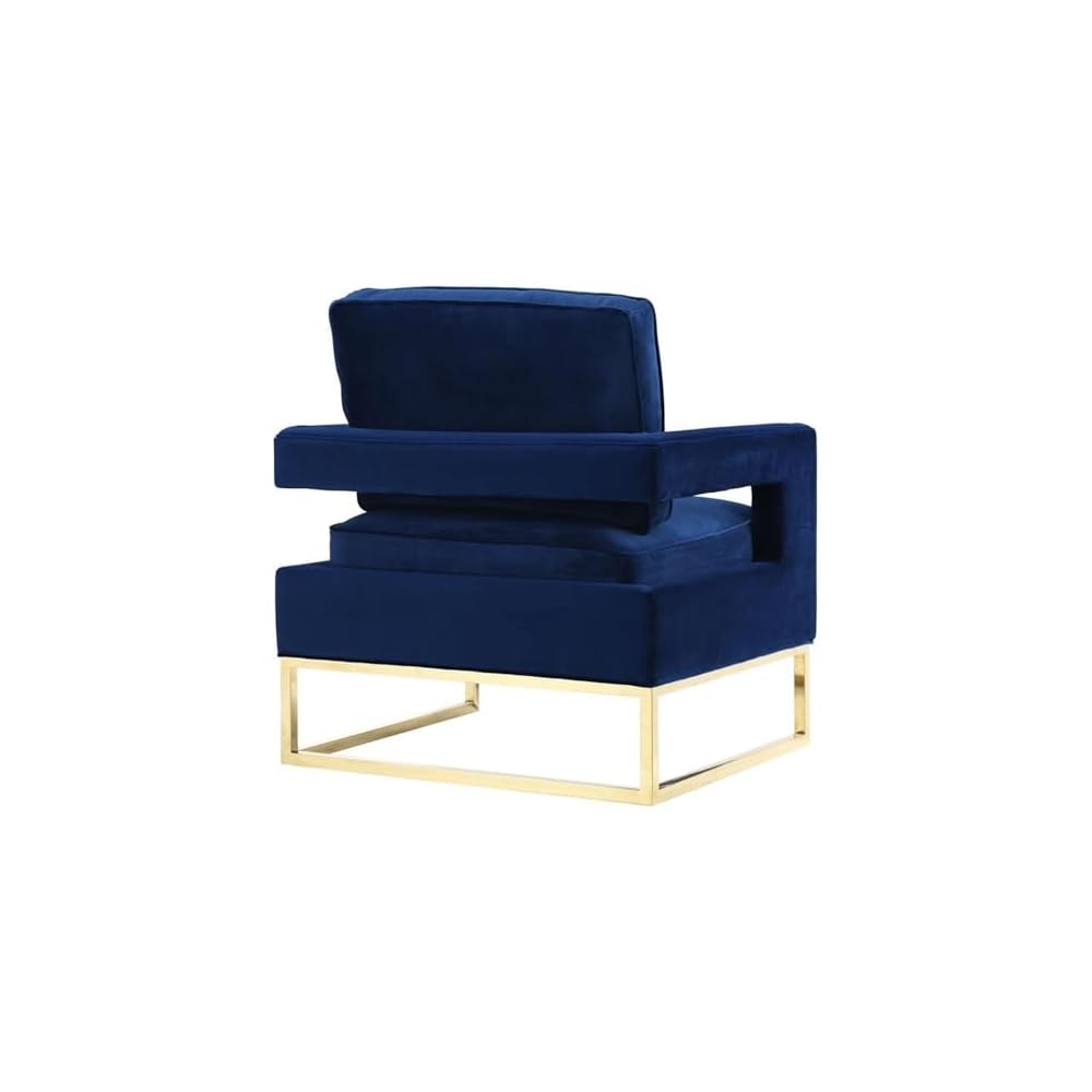 The Avery Collection Modern Style Living Room Den Leather Upholstered Armchair with Gold Legs, Navy