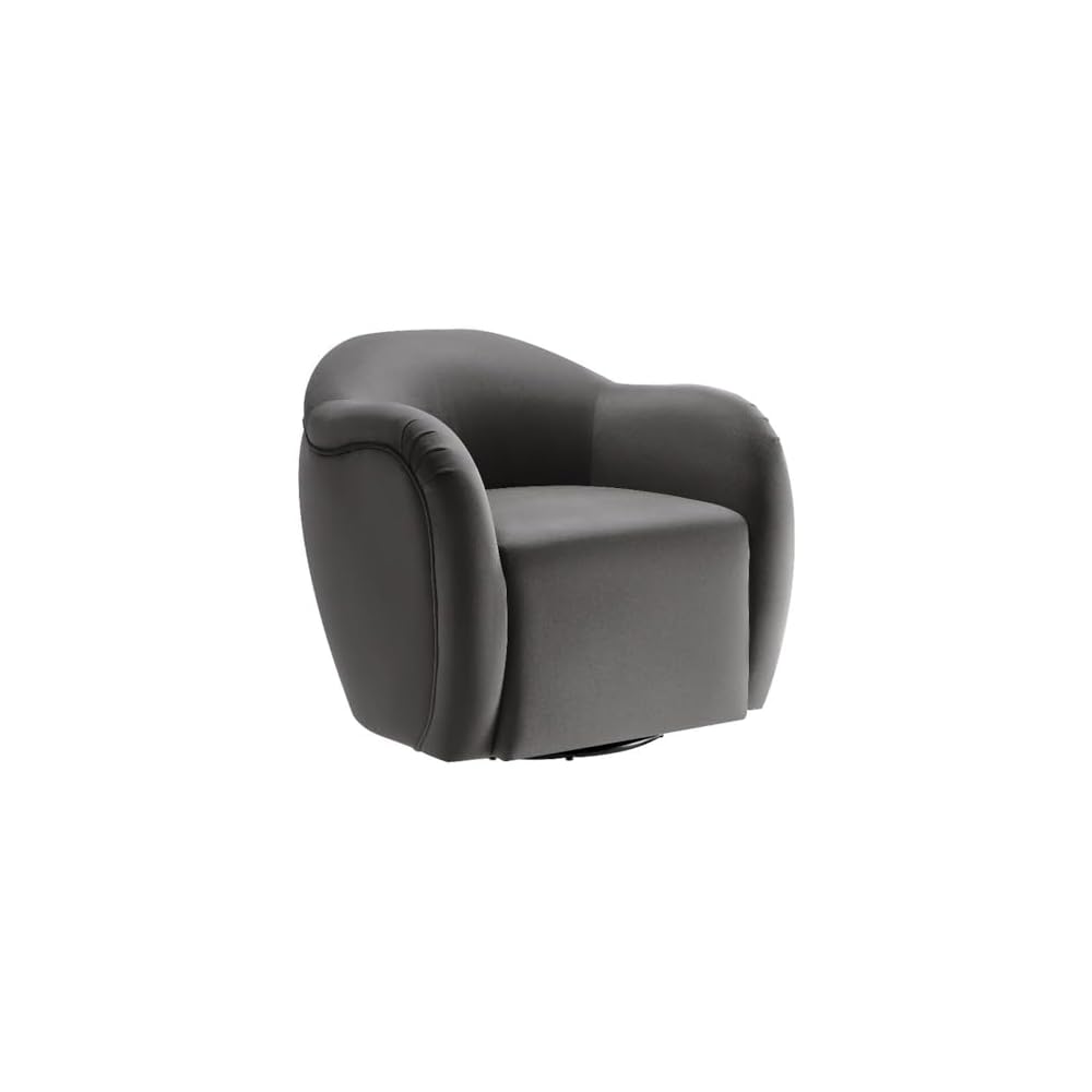 Compose Performance Velvet Swivel Armchair in Alabaster - Barrel Accent Chair - Comfy Round Single Sofa Chair with 360° Rotation - Modern Upholstered Club Chair for Living Room, Bedroom