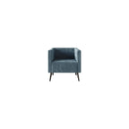 Modern Velvet Armchair with Vertical Channel Back, Padded Arms and Metal Legs, Light Blue