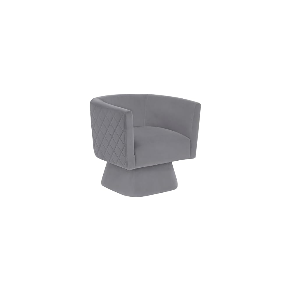 360 Degree Swivel Accent Chair, Modern Comfy Velvet Barrel Chair, Diamond Stitched Details, Plush Foam Cushions, Metal Swivel Base, for Living Room/Bedroom/Apartment/Office, Gray