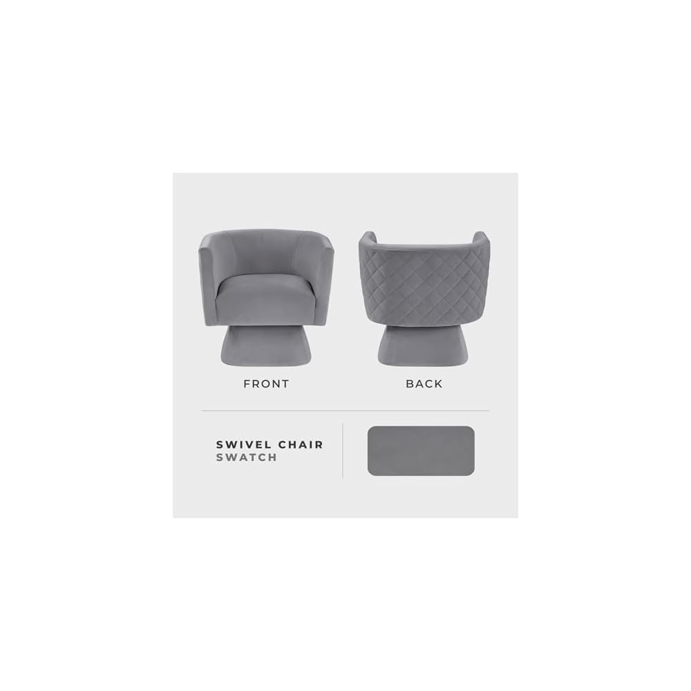 360 Degree Swivel Accent Chair, Modern Comfy Velvet Barrel Chair, Diamond Stitched Details, Plush Foam Cushions, Metal Swivel Base, for Living Room/Bedroom/Apartment/Office, Gray