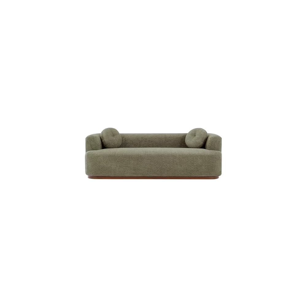3 Seater Upholstered Sofa, Compression Couch with Solid Rubber Wood Base, Deep Seat Sofa with Accent Pillows, Modern Fabric Couch for Living Room or Apartment, Olive Green