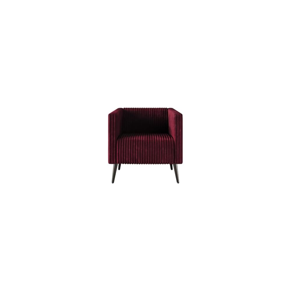 Modern Velvet Armchair with Vertical Channel Back, Padded Arms and Metal Legs, Light Blue