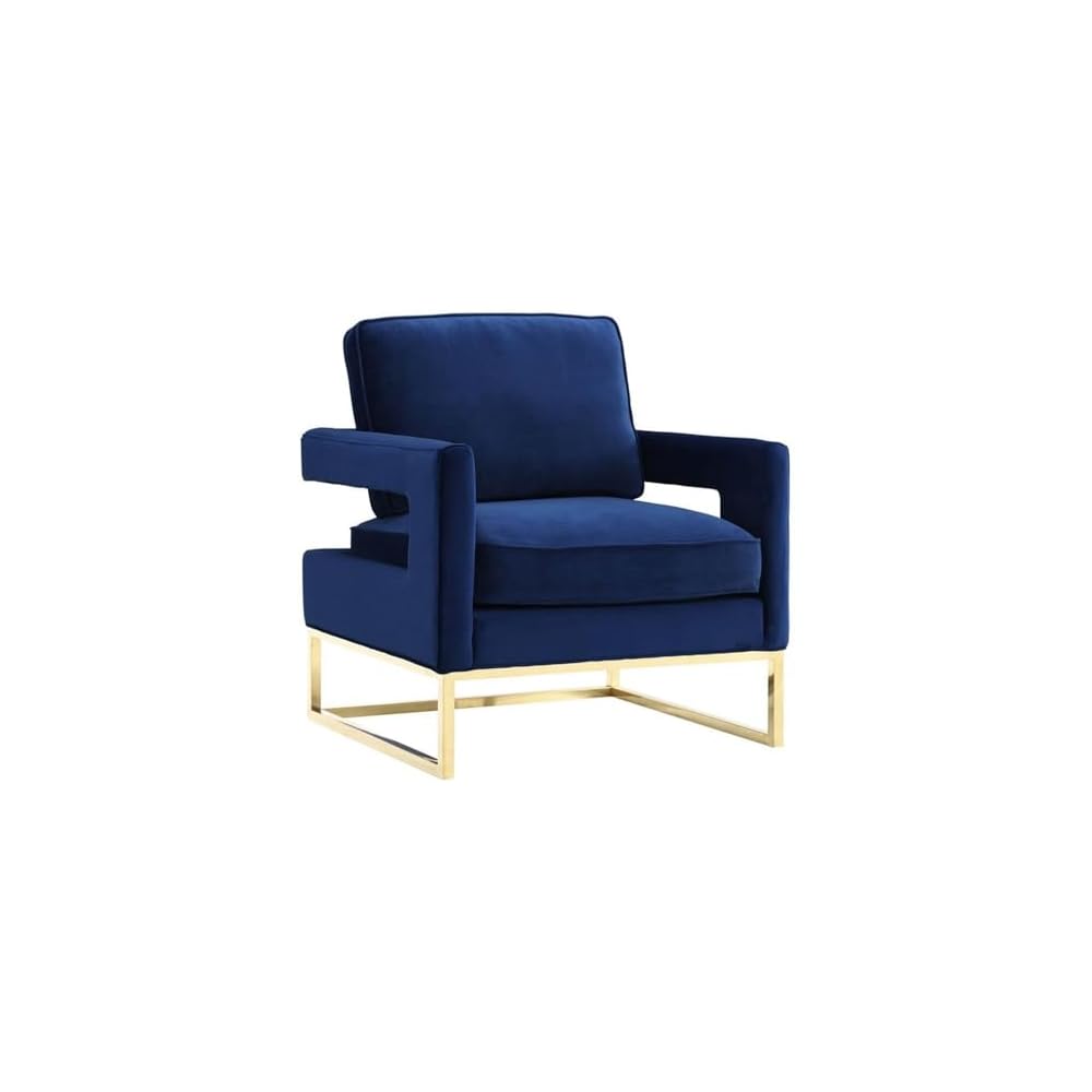 The Avery Collection Modern Style Living Room Den Leather Upholstered Armchair with Gold Legs, Navy