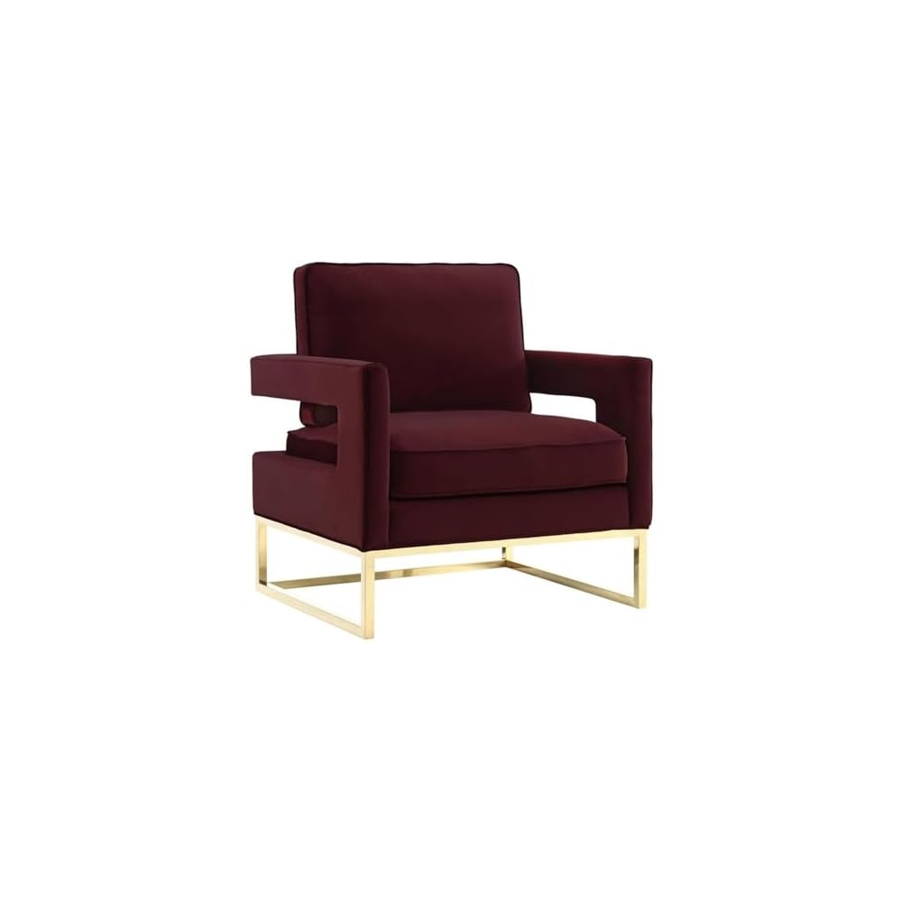 The Avery Collection Modern Style Living Room Den Leather Upholstered Armchair with Gold Legs, Navy