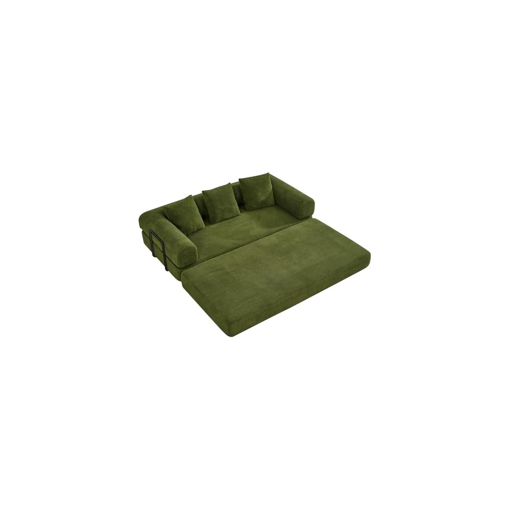 78" Corduroy Convertible Sofa Bed with Pull-Out Bed, Olive Green