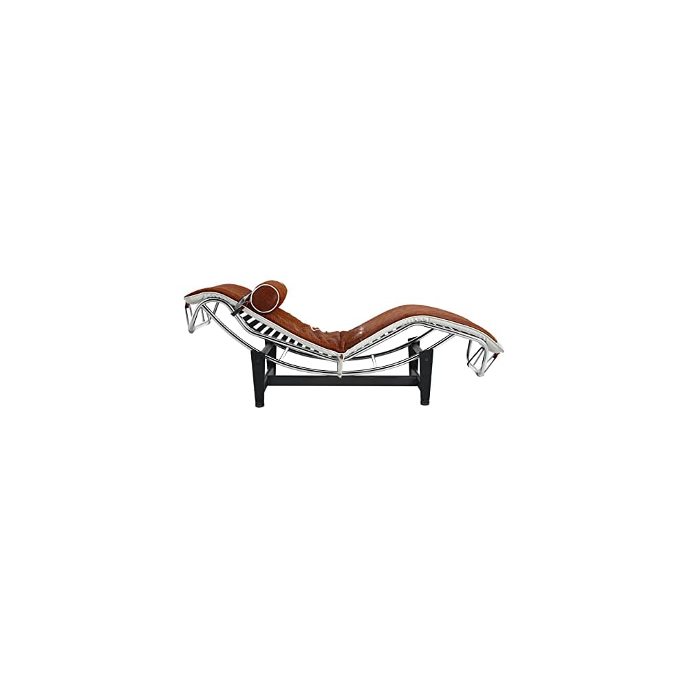 Le Corbusier Style LC4 Chaise Lounge Chair Reproduction - Brown & White Pony Leather