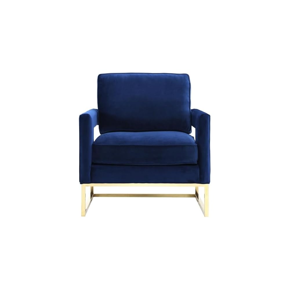 The Avery Collection Modern Style Living Room Den Leather Upholstered Armchair with Gold Legs, Navy