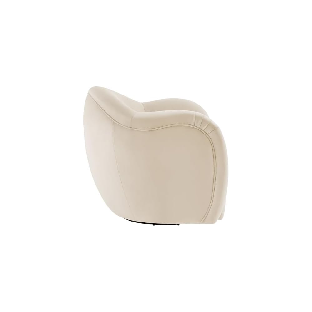Compose Performance Velvet Swivel Armchair in Alabaster - Barrel Accent Chair - Comfy Round Single Sofa Chair with 360° Rotation - Modern Upholstered Club Chair for Living Room, Bedroom