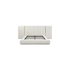 King Platform Bed, 96.5” x 146” x 60”, Velvet Upholstered in Cream, Winged Headboard with Vertical Piping, Low-Profile Design, Sturdy Frame, Luxurious Bedroom Centerpiece