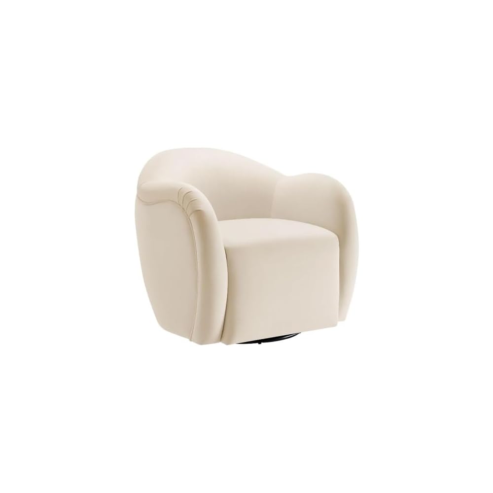 Compose Performance Velvet Swivel Armchair in Alabaster - Barrel Accent Chair - Comfy Round Single Sofa Chair with 360° Rotation - Modern Upholstered Club Chair for Living Room, Bedroom