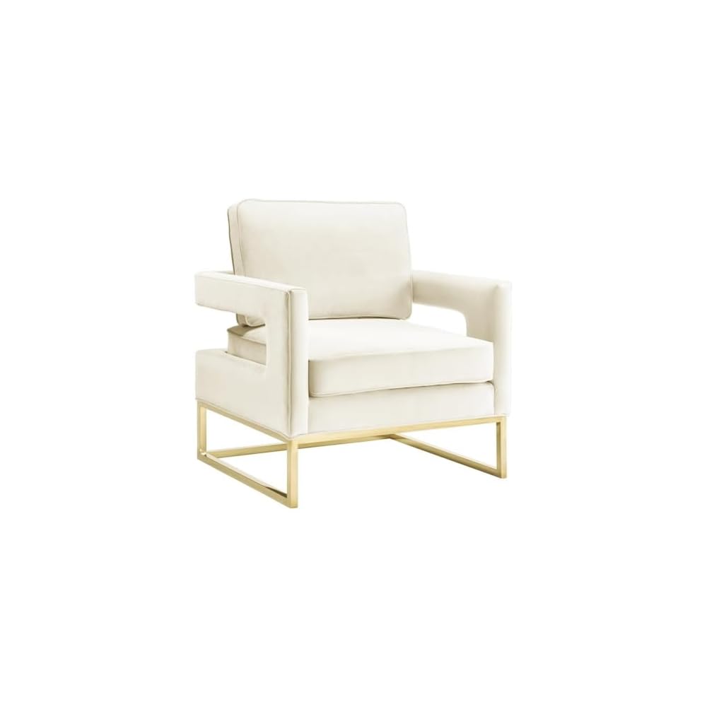 The Avery Collection Modern Style Living Room Den Leather Upholstered Armchair with Gold Legs, Navy