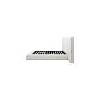 King Platform Bed, 96.5” x 146” x 60”, Velvet Upholstered in Cream, Winged Headboard with Vertical Piping, Low-Profile Design, Sturdy Frame, Luxurious Bedroom Centerpiece