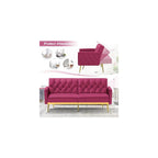 Velvet Sofa Bed w/Adjustable Armrests & Backrests, Fuchsia