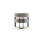 Accent Chair Grey Upholstered Teddy Velvet Single Sofa Modern Corner Round Padded Armrest Club Boucle Armchair for Living Room Bedroom Office Hotel Lounge Nursery Apartment Black Metal Stand