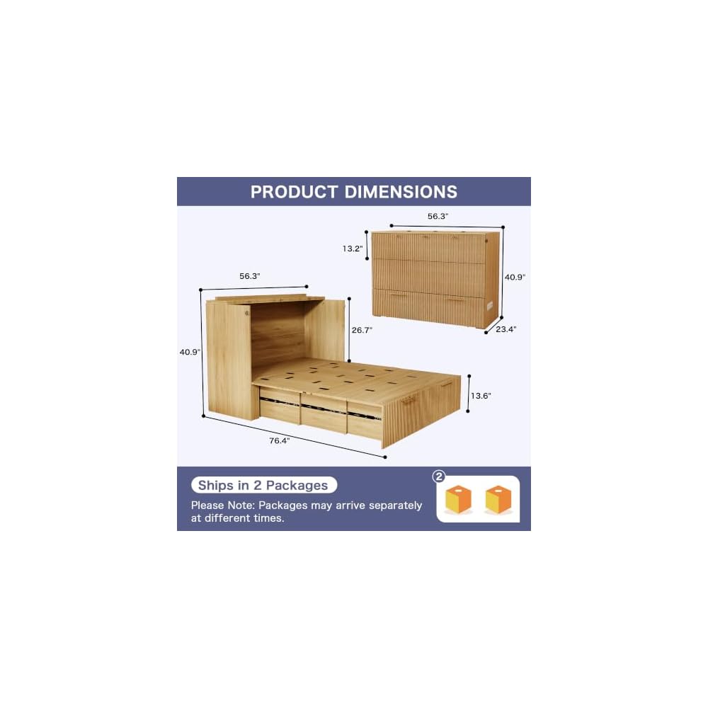Full Size Murphy Bed Cabinet: Oak Foldable Murphy Bed