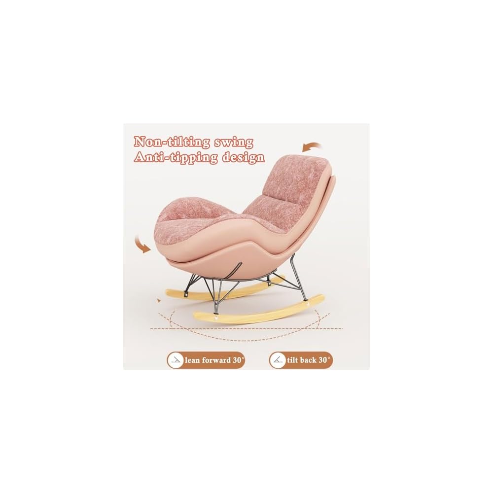 Rocker Glider Chair Rocking Chair with Ottoman Accent Upholstered Chair Modern Living Room Chair Balcony Leisure Chair Adult Sofa Chair with Thick Cushion (Color : Orange+Beige)