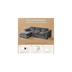 112" Cloud Couch with Padded Armrests & Moveable Ottoman Dark Grey