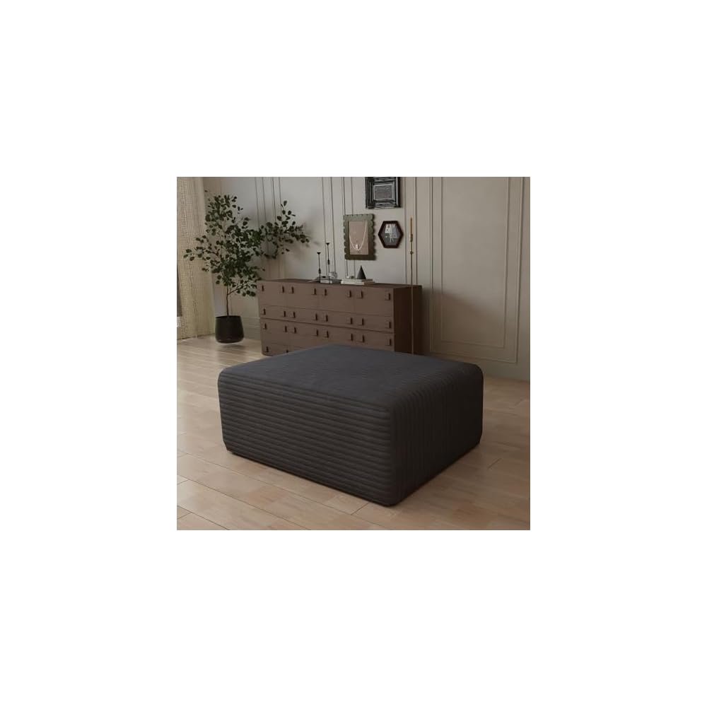 Oversized Cloud Couch Ottoman, Frameless Wide-Wale Corduroy Footrest for Living Room, High-Density All-Foam Large Rectangle Boneless Ottoman Coffee Table for Sectional Sofa (Charcoal, Ottoman)