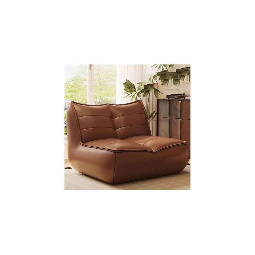 PU Lounge Chair American Luxury Home Furnishings Lying Down Sleeping Leisure Retro Caterpillar Lazy Sofa 110° Ergonomic Floor Recliner Single Seat Beanbag for Living Room Bedroom （with Footstool）