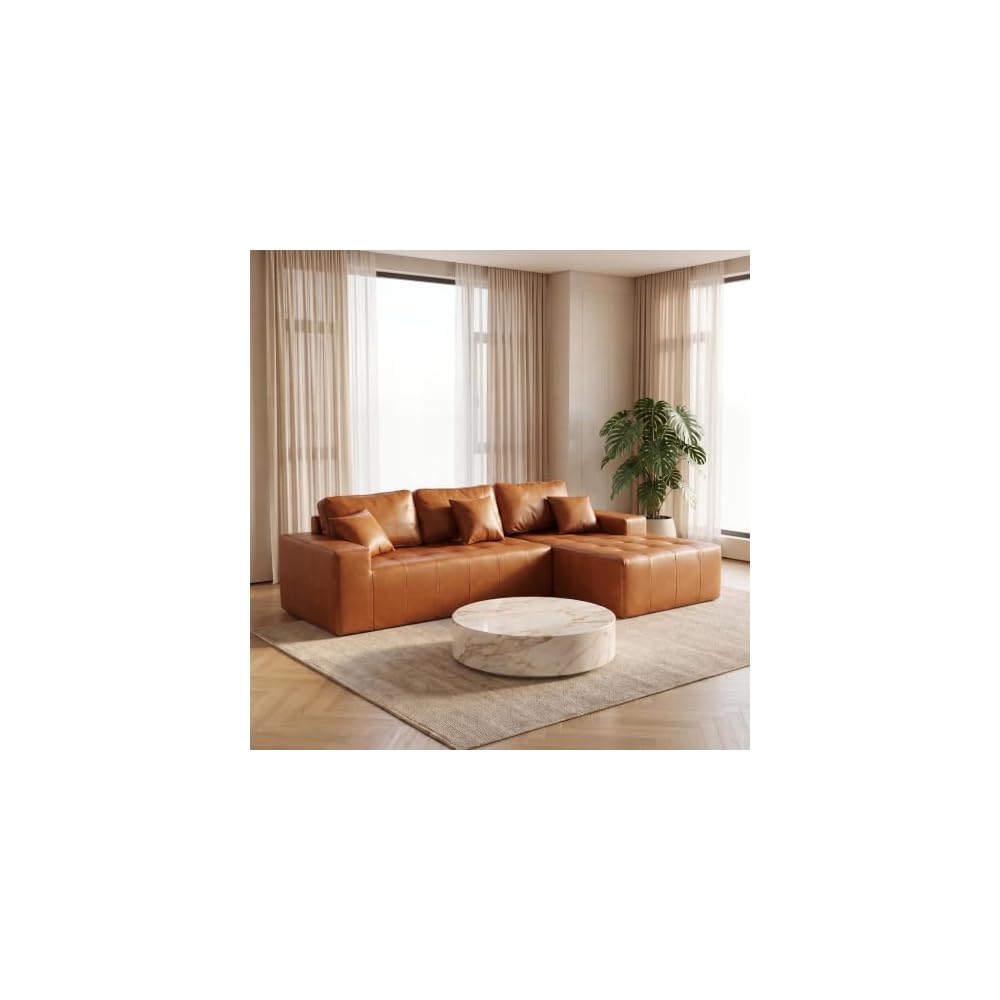 L Shaped Sectional Sofa, Faux Leather Chaise Couch for Living Room