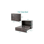 Murphy Bed, Full Farmhouse Cabinet with Charging & Storage, Rustic Grey