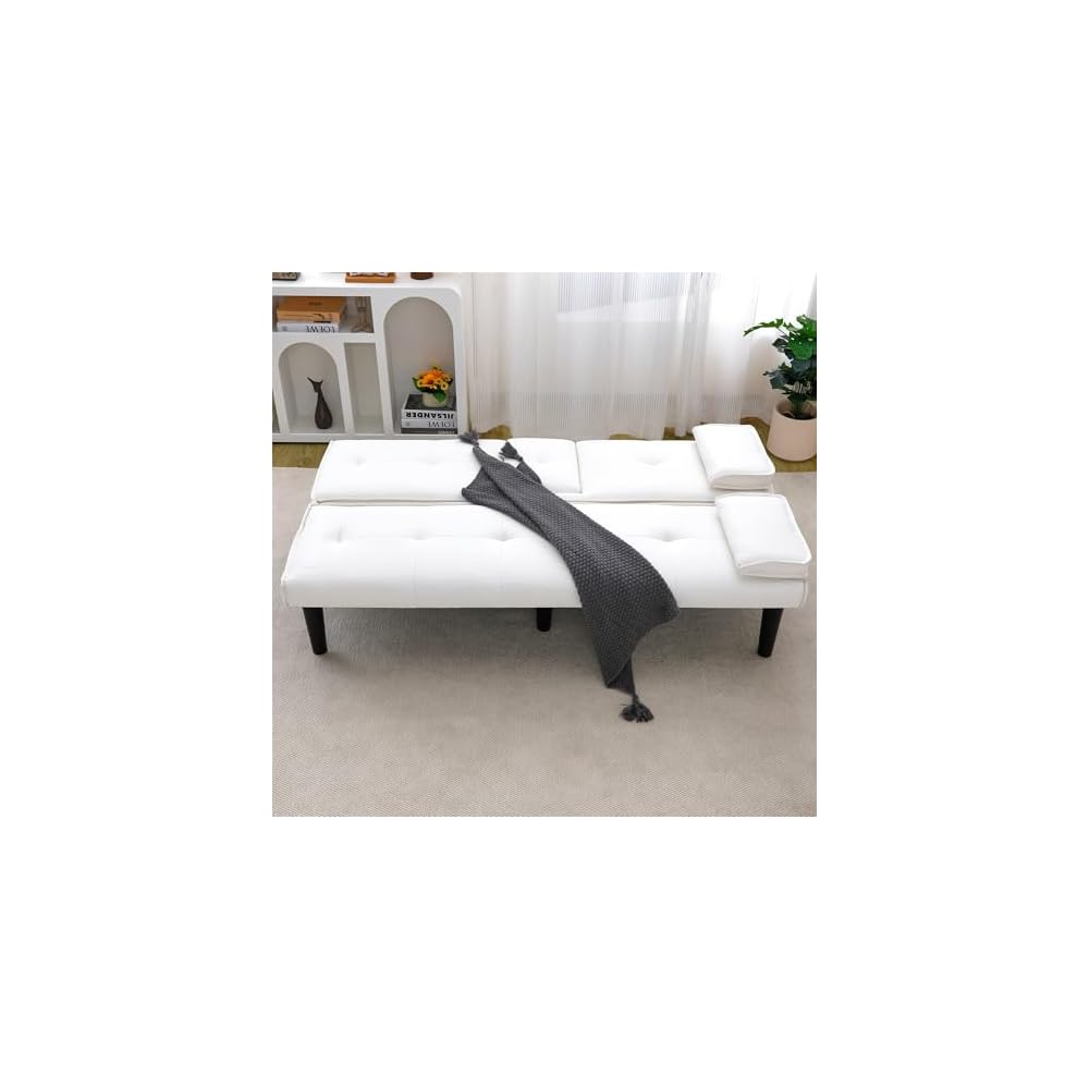 Futon Sofa Bed, Modern Convertible PU Leather Couch with Removable Armrests