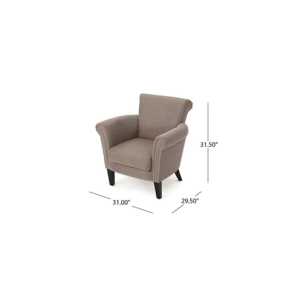 Brice Vintage Scroll Arm Studded Fabric Club Chair, Light Coffee / Dark Brown, 31D x 29.5W x 31.5H in