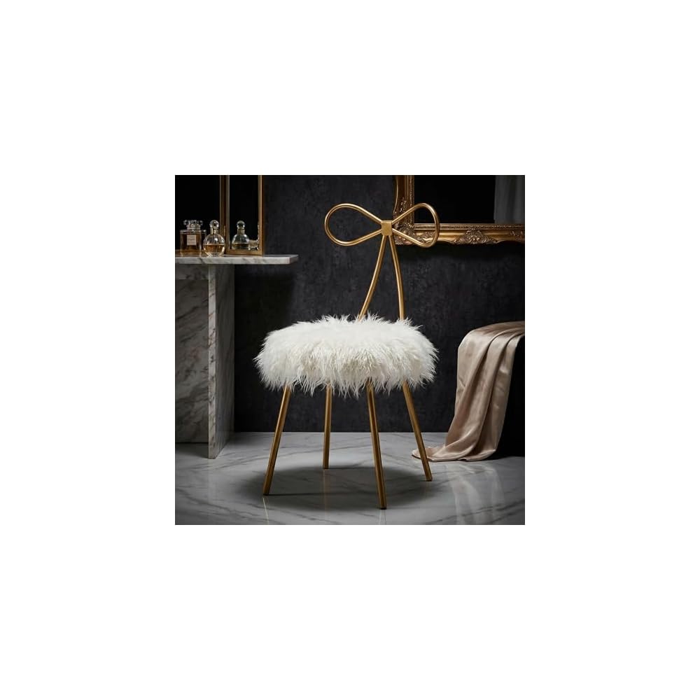 Tilly Accent Chair with Bow Detail, White Faux Fur