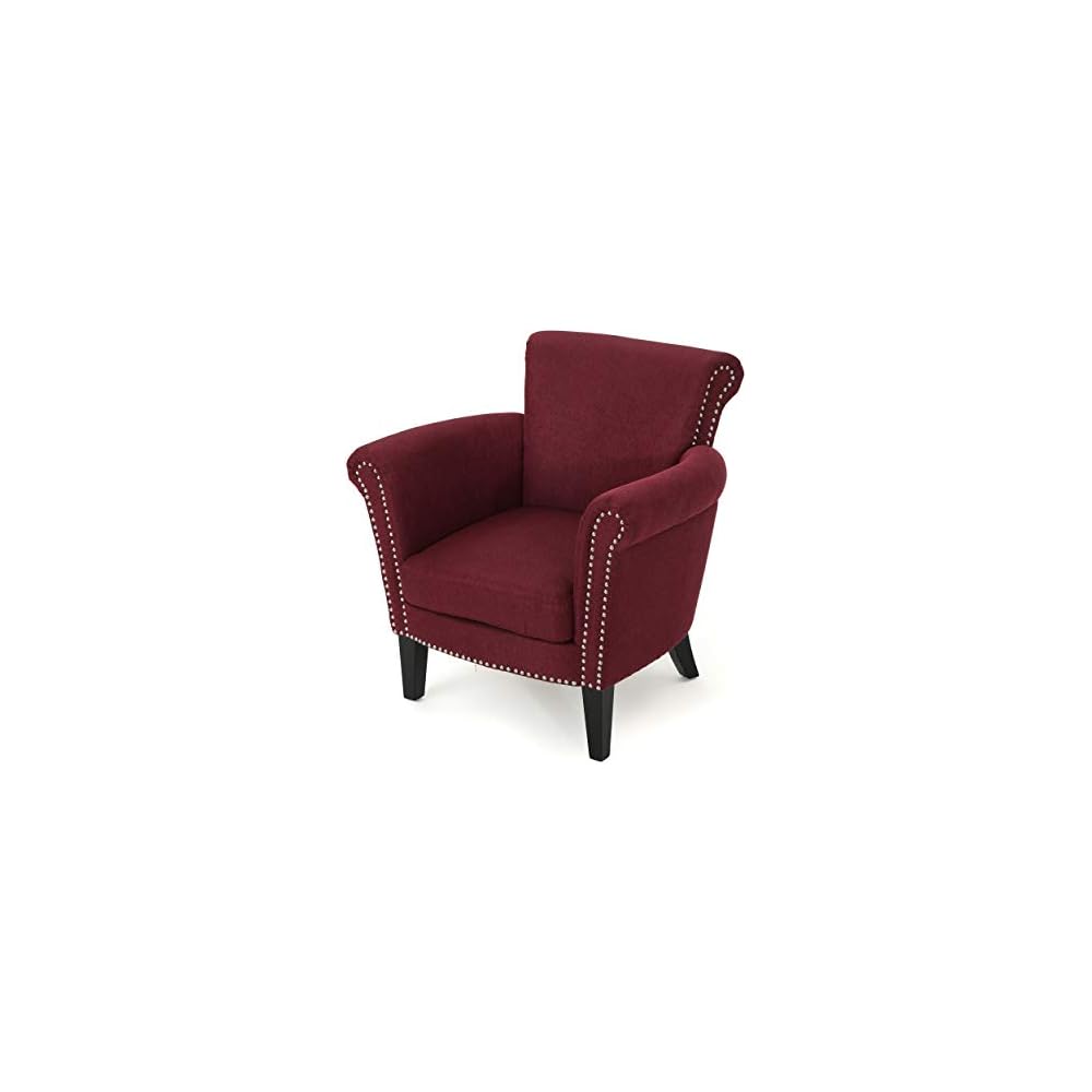 Brice Vintage Scroll Arm Studded Fabric Club Chair, Light Coffee / Dark Brown, 31D x 29.5W x 31.5H in