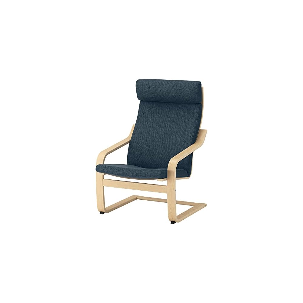 POÄNG Armchair and footstool, birch veneer/Hillared dark blue