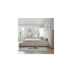King Platform Bed, 96.5” x 146” x 60”, Velvet Upholstered in Cream, Winged Headboard with Vertical Piping, Low-Profile Design, Sturdy Frame, Luxurious Bedroom Centerpiece