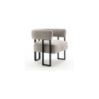 Accent Chair Grey Upholstered Teddy Velvet Single Sofa Modern Corner Round Padded Armrest Club Boucle Armchair for Living Room Bedroom Office Hotel Lounge Nursery Apartment Black Metal Stand