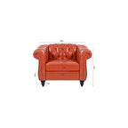 39" Chesterfield Tufted Sofa Chair, Midcentury Modern 1 Seater Couch with Deep Seat Cushions, Accent Strip, Rolled Arms & Solid Wood Legs, PU Leather Accent Sofa for Living Room, Orange