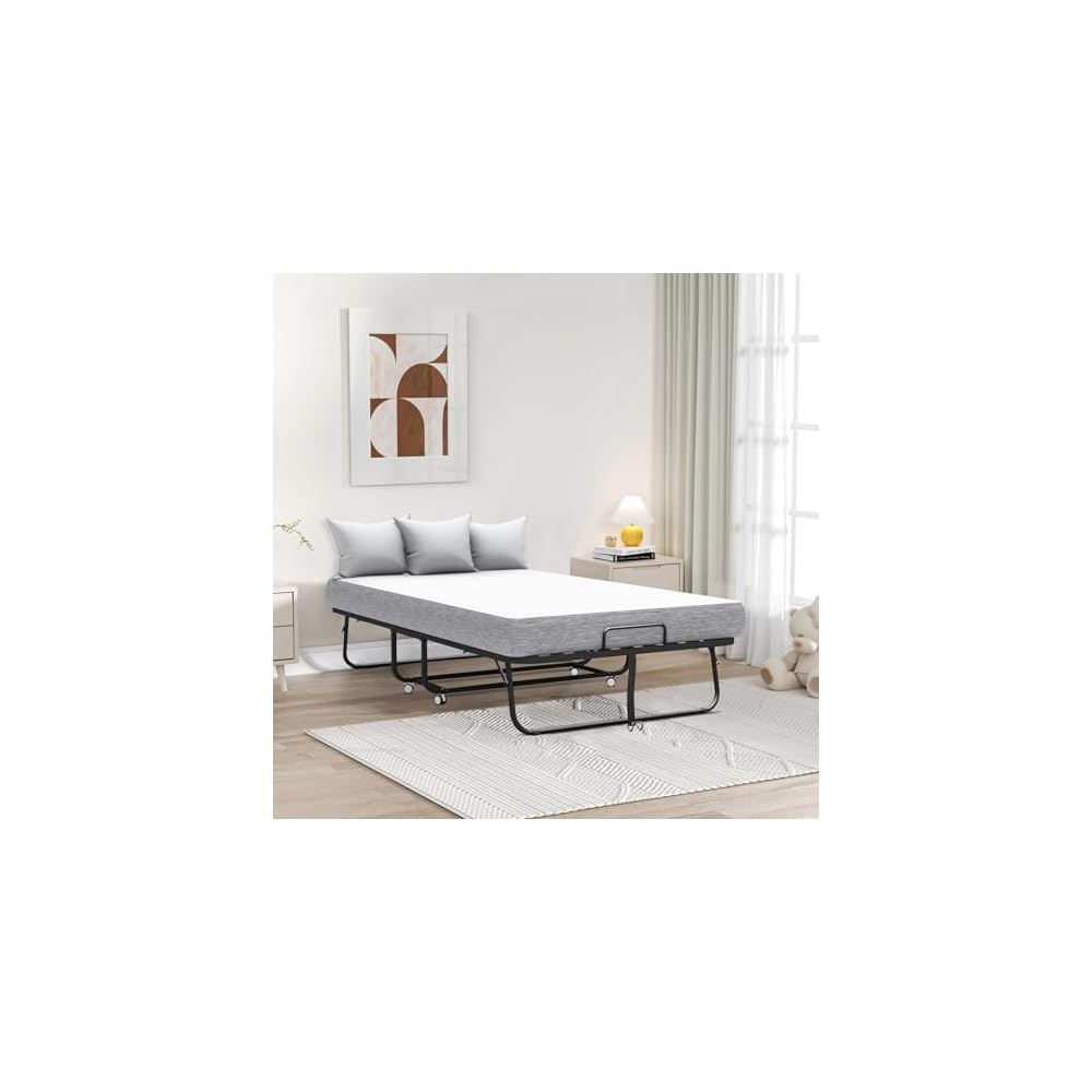 75''x46'' Folding Bed with Mattress for Adults, Large Size Rollaway Folded Bed for Hospital/School/Living Room, Sturdy Frame, Big Space, Comfortable Sleep