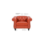39" Chesterfield Tufted Sofa Chair, Midcentury Modern 1 Seater Couch with Deep Seat Cushions, Accent Strip, Rolled Arms & Solid Wood Legs, PU Leather Accent Sofa for Living Room, Orange