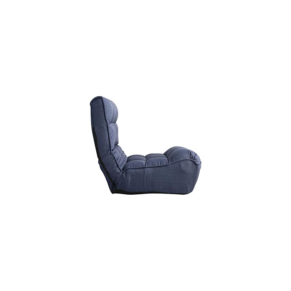 Single sofa reclining chair Japanese chair lazy sofa tatami balcony reclining chair leisure sofa adjustable Floor Couch Sofa 4-segment Adjustable Back for living room, bedroom, dormitory (Navy)