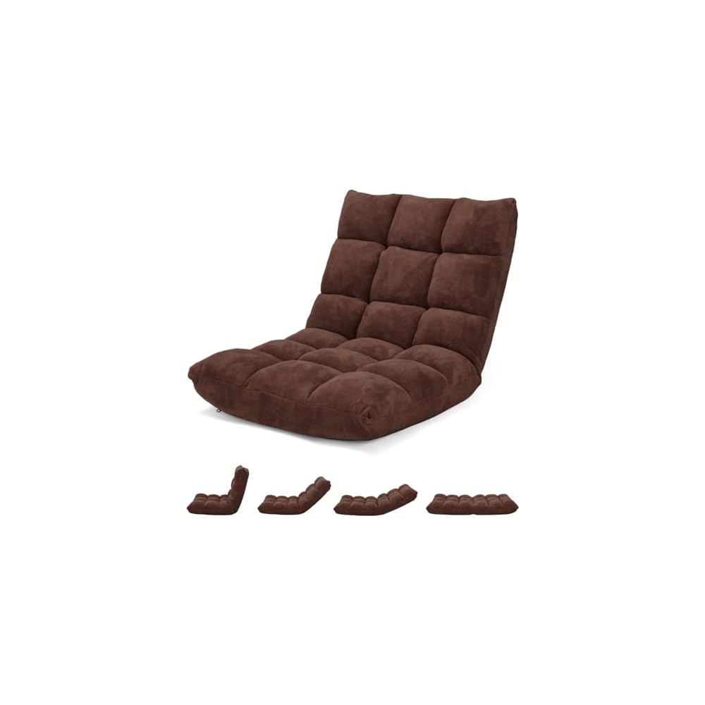 Floor Chair with Adjustable Backrest, Padded, Thai Folding Cushion, Floor Cushion, Meditation Chair, Floor Chair, Relax Chair for Yoga, Meditation and Leisure (Brown)