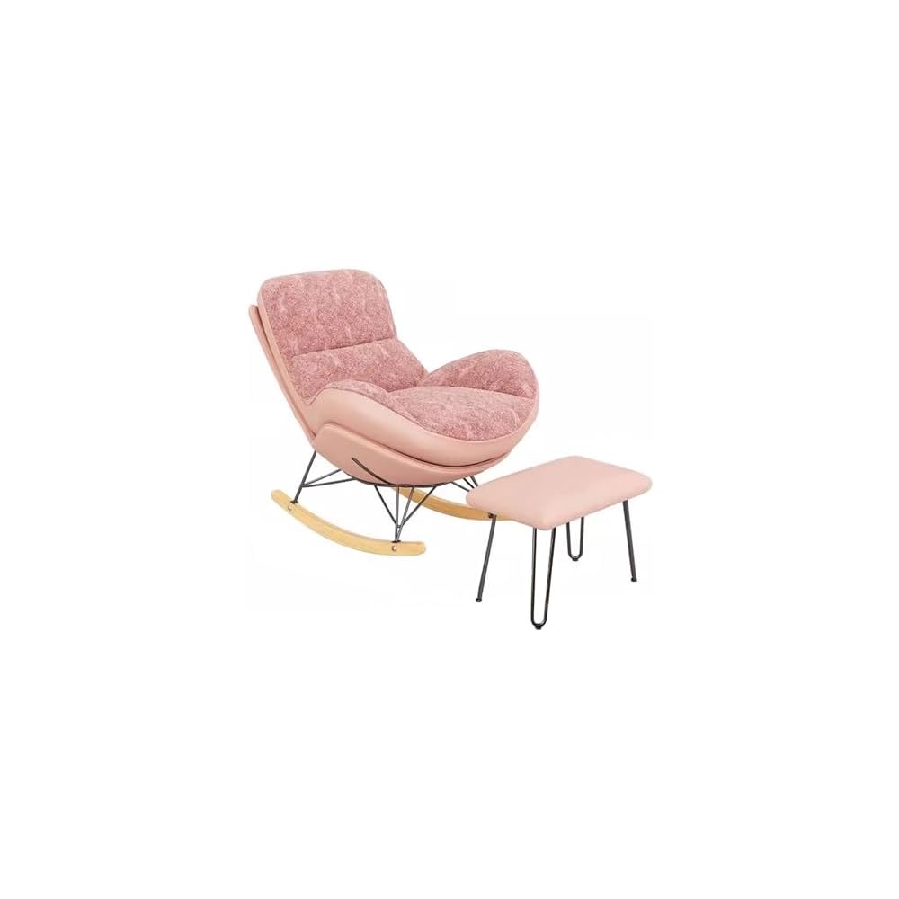 Rocker Glider Chair Rocking Chair with Ottoman Accent Upholstered Chair Modern Living Room Chair Balcony Leisure Chair Adult Sofa Chair with Thick Cushion (Color : Orange+Beige)