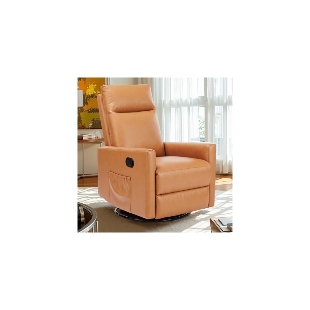Recliner Chair, 360 Swivel Rocker Chair for Adults, Glider Rocker Recliners, Nursery Chairs for Living Room, High Back, Upholstered Deep Seat, Classical Brown